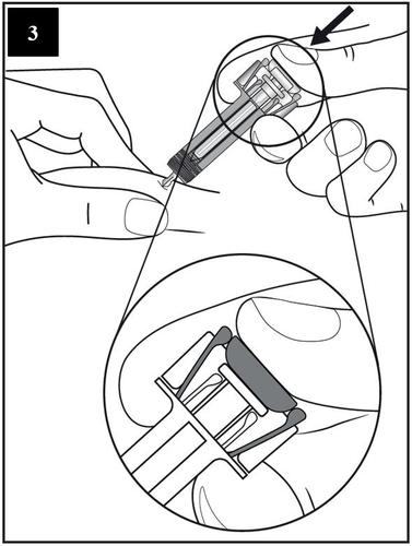 Dispositivo di iniezione sottocutanea con ago inserito nella pelle e ingrandimento del meccanismo di rilascio del farmaco