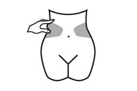 Torso femminile stilizzato con aree ombreggiate sui fianchi e una mano che indica una di esse