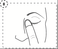 Occhio e palpebra inferiore tirati verso il basso con un dito per preparare l