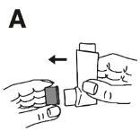 Mano che tiene un dispositivo autoiniettante con una cartuccia inserita e una freccia che indica la direzione di pressione
