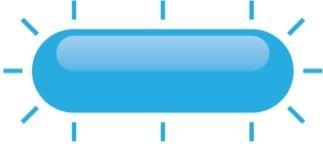 Capsula oblunga blu brillante con raggi luminosi che si irradiano attorno ad essa