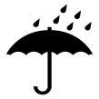 Ombrello nero aperto che protegge dalla pioggia rappresentata da gocce scure cadenti dall