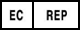 EC e REP in caratteri neri su sfondo bianco indicazione di rappresentante autorizzato nell