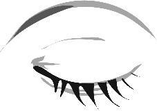 Occhio stilizzato chiuso con lunghe ciglia scure e spesse che creano un arco sopra la palpebra