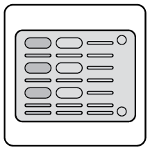 Confezione blister con otto scomparti rettangolari e due circolari contenenti pillole o compresse
