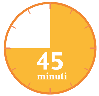 Cerchio giallo diviso in quattro parti con indicazione di 45 minuti al centro in caratteri bianchi e neri