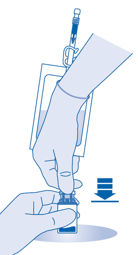 Mano che afferra una fiala, mentre un