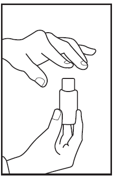 Mani che tengono un dispositivo autoiniettante cilindrico con un cappuccio protettivo superiore rimovibile