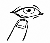 Occhio stilizzato con palpebra superiore e ciglia sopra un dito puntato verso l