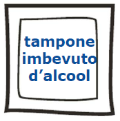 Tampone di cotone bianco in una confezione sigillata con la scritta "tampone imbevuto d