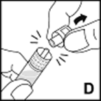 Siringa con ago che viene collegato a un cilindro medicinale trasparente con una rotazione indicata da una freccia