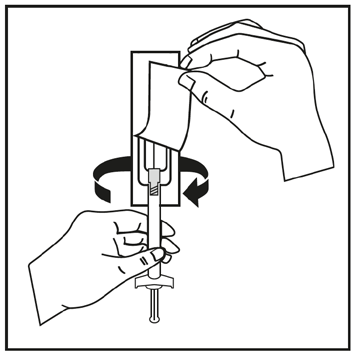 Mano che ruota un dispositivo penna con ago visibile e freccia che indica la direzione di rotazione