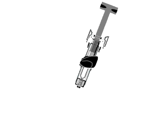 Penna iniettabile con ago esposto e protettore trasparente, pronta per l