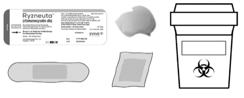 Confezione di Ryzneuta, tampone alcolico, cerotto adesivo, sacchetto per rifiuti biologici e salviette disinfettanti