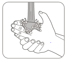 Mano che stringe una fiala di vetro contenente palline metalliche, illustrazione schematica per indicare l