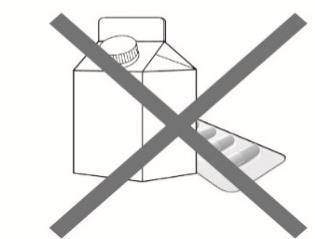 Cartone del latte e blister di compresse barrati da una grande croce grigia indicando divieto di assunzione