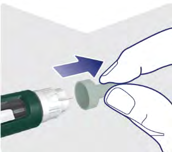 Mano che collega un ago verde ad un dispositivo medico grigio con una freccia blu che indica la direzione