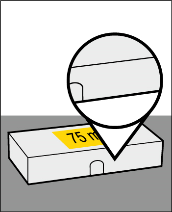 Fiala di medicinale con indicazione di dosaggio 75 m e freccia che punta verso il tappo superiore