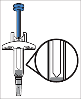 Penna iniettabile blu con ago visibile e ingrandimento dell