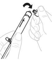 Mano che avvita un ago su un dispositivo penna per iniezione con freccia curva che indica la direzione