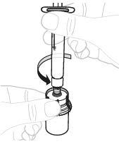 Mano che avvita un cilindro trasparente su una base grigia a spirale con freccia direzionale