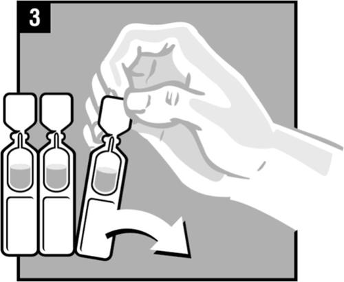 Mano che ruota un flaconcino di vetro con freccia curva e tre flaconcini identici sullo sfondo grigio