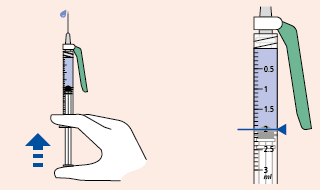 Mano che tiene una siringa graduata con ago rivolto verso l
