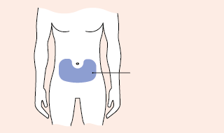 Schema del corpo umano con evidenziata in blu l