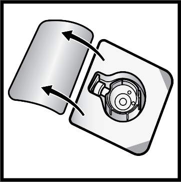 Dispositivo autoiniettante con coperchio scorrevole indicato da frecce direzionali per l