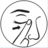 Occhio con ciglia e sopracciglio, freccia nera che indica l