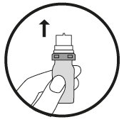 Mano che tiene un dispositivo di iniezione precompilato con freccia rivolta verso l