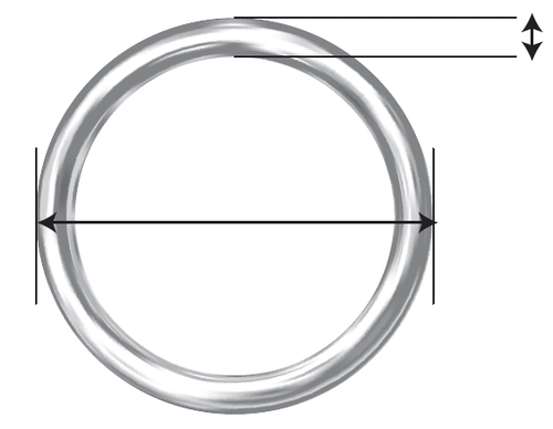 Cerchio metallico con frecce che indicano diametro esterno e sezione trasversale del materiale