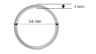 Cerchio grigio con indicazione delle dimensioni esterne di 54 mm e diametro interno di 4 mm con frecce direzionali
