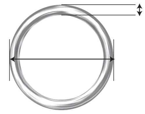 Cerchio metallico lucido con frecce che indicano diametro esterno e spessore del materiale