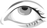 Occhio umano stilizzato in bianco e nero con pupilla scura e ciglia folte ben definite
