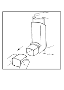 Inalatore stilizzato con cartuccia rimovibile e mano che la estrae con freccia indicante la direzione