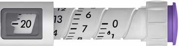 Penna per iniezione con indicatore numerico su scala graduata da 0 a 20 e pulsante di rilascio viola