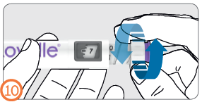 Mano che tiene il dispositivo precompilato con freccia blu che indica la rotazione per l