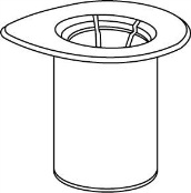 Adattatore cilindrico bianco con bordo superiore allargato e fori interni per il flusso del liquido