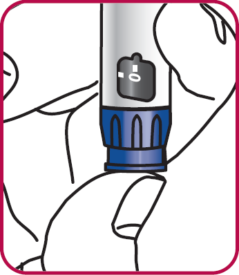 Penna iniettabile blu e bianca con ago inserito nella piega della pelle tenuta da una mano stilizzata