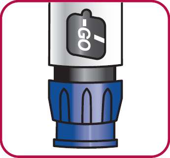 Dispositivo autoiniettante blu e nero con indicatore