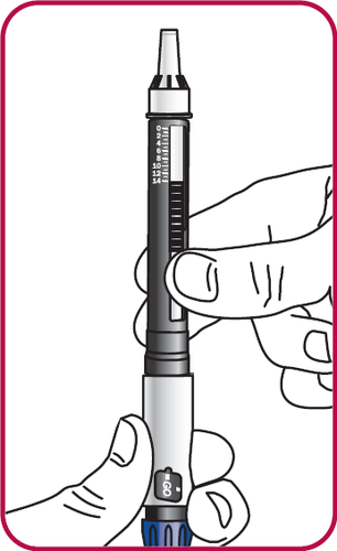 Penna iniettabile tenuta da una mano che esegue un