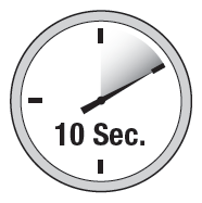 Orologio con lancetta che indica i 10 secondi, sfondo grigio chiaro e numeri neri su sfondo bianco
