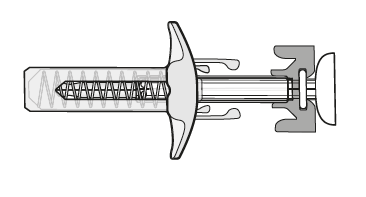 Dispositivo medico con stantuffo trasparente, spirale metallica interna e cappuccio protettivo grigio laterale