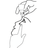 Profilo del viso con mano che tiene un flacone da cui gocciola liquido nell