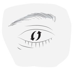 Occhio stilizzato con ciglia e sopracciglio, due frecce curve nere indicano il movimento all