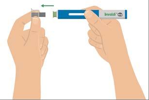Mano che tiene una penna per iniezione Imraldi con ago protettivo e l