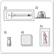 Siringa pre-riempita in confezione, ago protetto, flaconcino, tampone alcolico e sacchetto per smaltimento rifiuti speciali