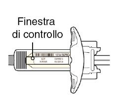 Dispositivo medico con finestra di controllo e indicatore di dosaggio numerico e alfanumerico con codice a barre