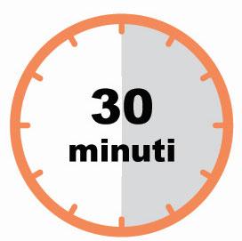 Orologio circolare con numeri neri su sfondo arancione che indica le 30 minuti con met&agrave; quadrante grigio